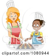 Clipart Home Economics Teacher Decorating Cupcakes With A Girl Royalty Free Vector Illustration
