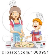 Clipart Home Economics Teacher Topping A Pizza With A Boy Royalty Free Vector Illustration