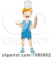 Clipart Chef Boy Holding Dough And A Rolling Pin Royalty Free Vector Illustration