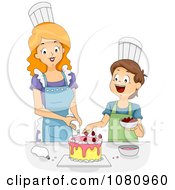 Home Economics Teacher Helping A Boy Decorate A Cake