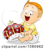 Clipart Happy Boy Playing With A Crown Royalty Free Vector Illustration