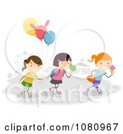 Stick Kids With Balloons And Sweets At A Theme Park