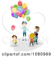 Stick Man Balloon Vendor Selling To Kids