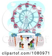 Clipart Stick People Near A Ferris Wheel Royalty Free Vector Illustration