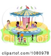 Poster, Art Print Of Stick Kids On A Merry Go Round Carousel