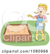 Clipart Girl Fertilizing Seedlings In A Planter Royalty Free Vector Illustration