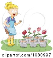 Poster, Art Print Of Girl Looking A Red Potted Flowers