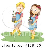 Clipart Kids Carrying Potted Plants Royalty Free Vector Illustration