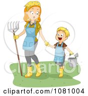 Poster, Art Print Of Mom And Son Gardening