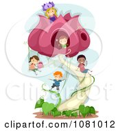 Clipart Stick Kids Playing In And Around A Flower House Royalty Free Vector Illustration