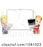 Poster, Art Print Of Students Holding A Computer Keyboard And Monitor Against A White Board