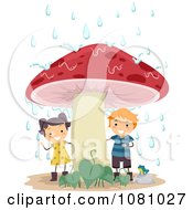 Poster, Art Print Of Stick Kids Sheltered From Rain Under A Mushroom