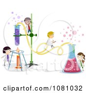 Poster, Art Print Of Tiny Stick Kids Working On A Chemistry Experiment