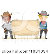 Clipart Stick Cowboys With A Blank Sign Royalty Free Vector Illustration