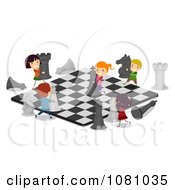 Poster, Art Print Of Stick Kids Playing On A Giant Chess Board