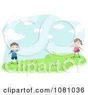 Clipart Stick Kids Talking On Can Phones Royalty Free Vector Illustration