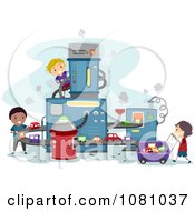 Poster, Art Print Of Stick Kids Building Toy Cars In A Factory