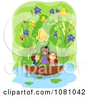 Poster, Art Print Of Stick Kids Boating Under Giant Flowers