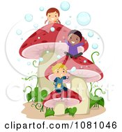 Clipart Stick Kids Playing On Mushrooms Royalty Free Vector Illustration