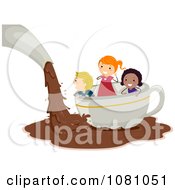 Poster, Art Print Of Stick Kids Floating On Chocolate In A Tea Cup