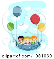Clipart Stick Kids Floating Away With Balloons Royalty Free Vector Illustration