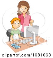 Poster, Art Print Of Computer Teacher Supervising A School Boy
