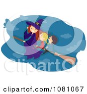 Clipart Stick Kids And A Witch Flying On A Broomstick Royalty Free Vector Illustration