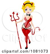 Poster, Art Print Of Halloween Devil Pinup Woman In Red With A Pitchfork