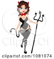 Poster, Art Print Of Halloween Devil Pinup Woman In Black With A Pitchfork