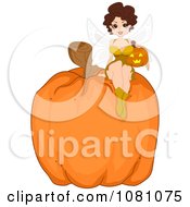 Clipart Halloween Fairy Pinup Woman On A Giant Pumpkin Royalty Free Vector Illustration