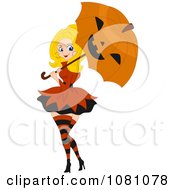 Poster, Art Print Of Halloween Pinup Woman With A Jackolantern Umbrella
