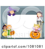 Poster, Art Print Of Halloween Stick Kids Around A Blank Sign