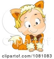 Poster, Art Print Of Toddler Fox Or Cat Halloween Girl Leaning Over A Sign