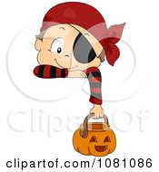 Poster, Art Print Of Toddler Boy In A Pirate Halloween Costume Hanging Over A Sign