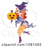 Clipart Sexy Halloween Witch Pinup Woman Holding A Jackolantern Royalty Free Vector Illustration