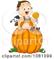 Poster, Art Print Of Toddler Devil Halloween Boy On A Large Pumpkin
