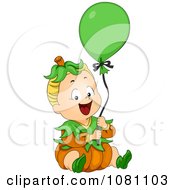 Poster, Art Print Of Halloween Baby In A Pumpkin Costume With A Balloon