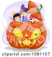 Poster, Art Print Of Halloween Stick Kids Playing In A Giant Jackolantern Pumpkin