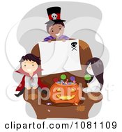 Poster, Art Print Of Halloween Stick Kids With A Blank Sign On A Chair