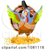 Colorful Thanksgiving Turkey Bird Wearing A Pilgrim Hat