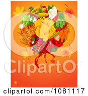 Poster, Art Print Of Autumn Harvest Thanksgiving Wreath With Leaves And Copyspace