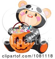 Poster, Art Print Of Halloween Skeleton Teddy Bear With A Jackolantern Candy Basket