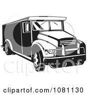 Clipart Retro Black And White Armored Bank Car Royalty Free Vector Illustration