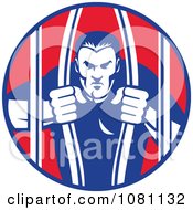Clipart Retro Prisoner Bailing Out Of Prison Bars Royalty Free Vector Illustration by patrimonio #COLLC1081132-0113