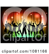 Poster, Art Print Of Silhouetted Dancers Against Red Orange And Green Sparkly Lights