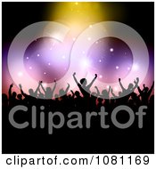 Poster, Art Print Of Silhouetted Audience Holding Their Arms Up Under Sparkly Lights With Black Copyspace