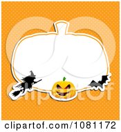 Poster, Art Print Of Witch Bat And Jackolantern Frame Over Orange Polka Dots