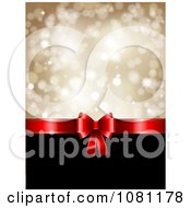 Poster, Art Print Of 3d Red Christmas Gift Bow With Black Copyspace And Gold Sparkles