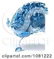 Clipart 3d Blue Glass Brain Holding A Thumb Up By A Blank Sign Royalty Free CGI Illustration