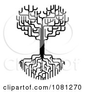 Poster, Art Print Of Black And White Heart Tree With Bare Branches And Deep Roots